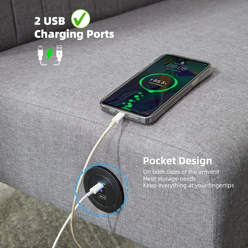 أريكة مخملية مدمجة مع منفذ USB للمساحات الصغيرة، مثالية لراحة غرفة النوم وغرفة المعيشة #4