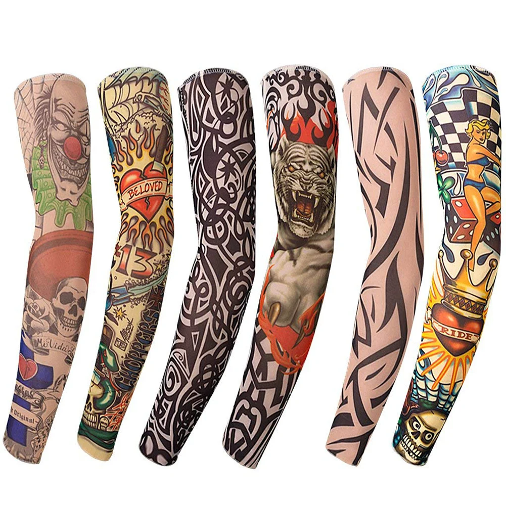 Elastic Tattoo Sleeves Cycling Running Arm Cover Printing 6pcs Climbing Arm Cover Breathable Protection Cuff Outdoor Accessories