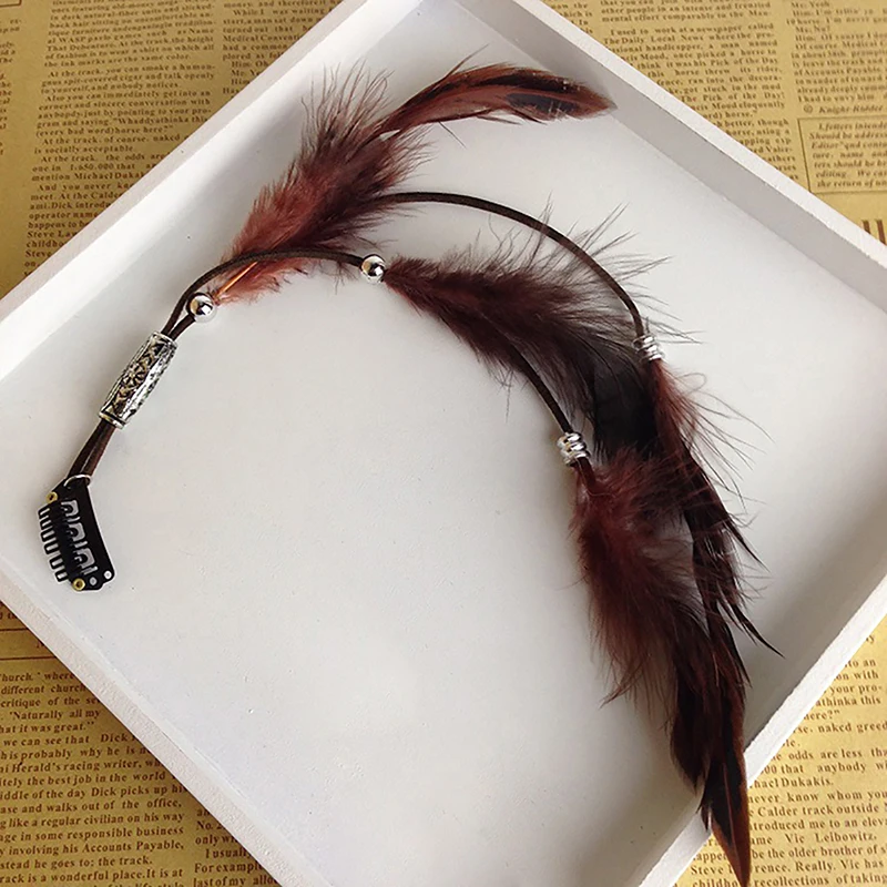 Feather Hair Clip Leather Natural Feather Hair Clip Headwear Retro Feather Hair Accessory Indian Chicken Hair Clip Ethnic Style