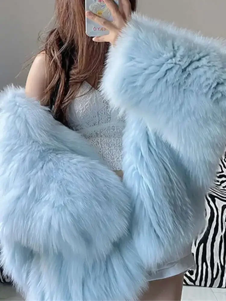 Temperament Hooded Batwing Sleeve Warm Faux Fur Coats For Women Casual Thick Female Jacket 2025 Autumn Winter New