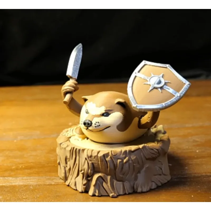 Cute Shiba Inu Dog Figurine with Sword and Shield 3D Printed Articulated Puppy Funny Desk Decor Kids Toy Gift