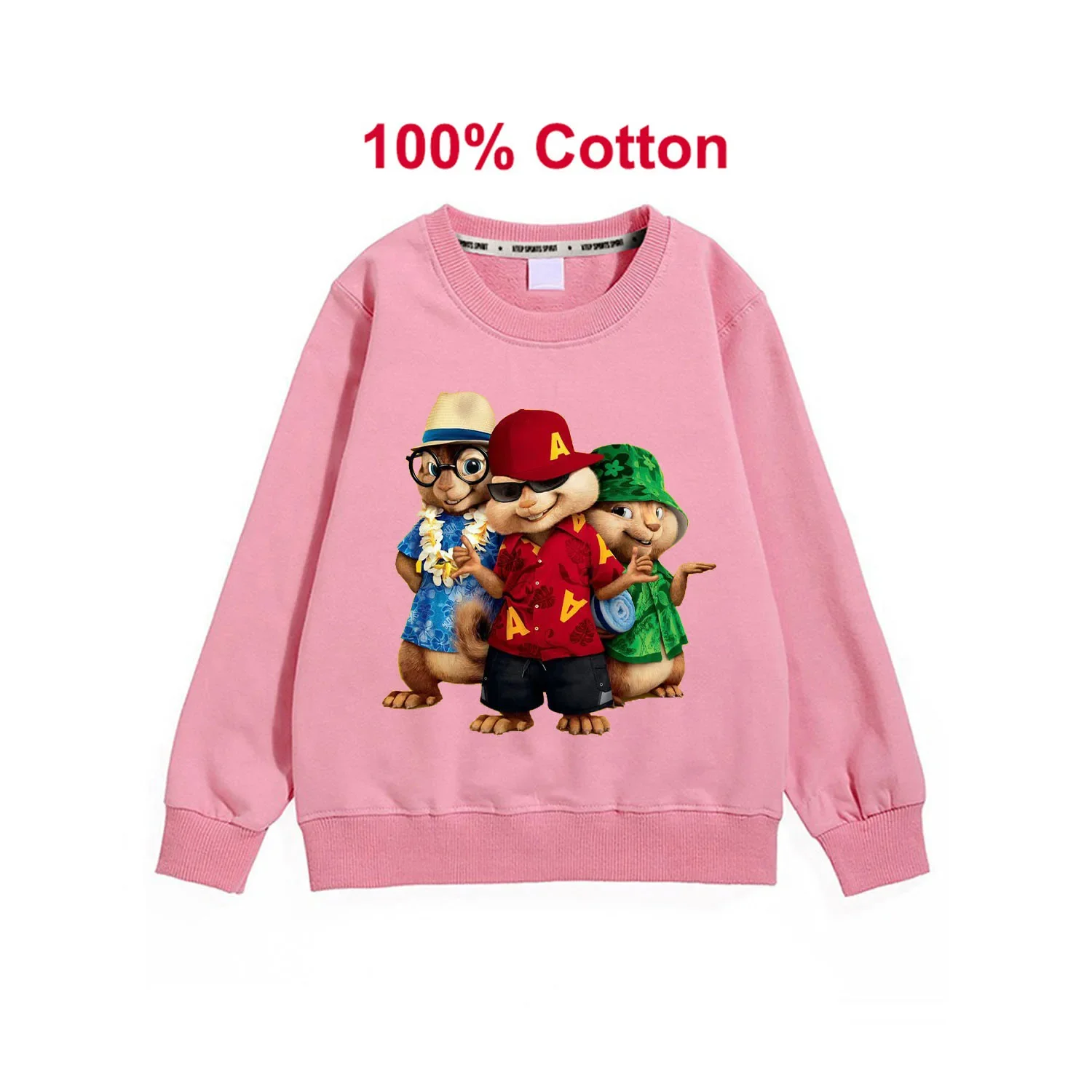 2024 New Children Long Sleeve Hoodies Kids Sweatshirt Alvin and The Chipmunks 3D Print Cotton Tops Girl Jacket Casual Clothes