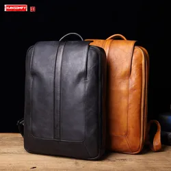 Vintage Leather Men's Backpack Travel Backpacks Casual Laptop Bag Fashion Retro Men Bag Schoolbag Large Capacity Leather Dig Bag