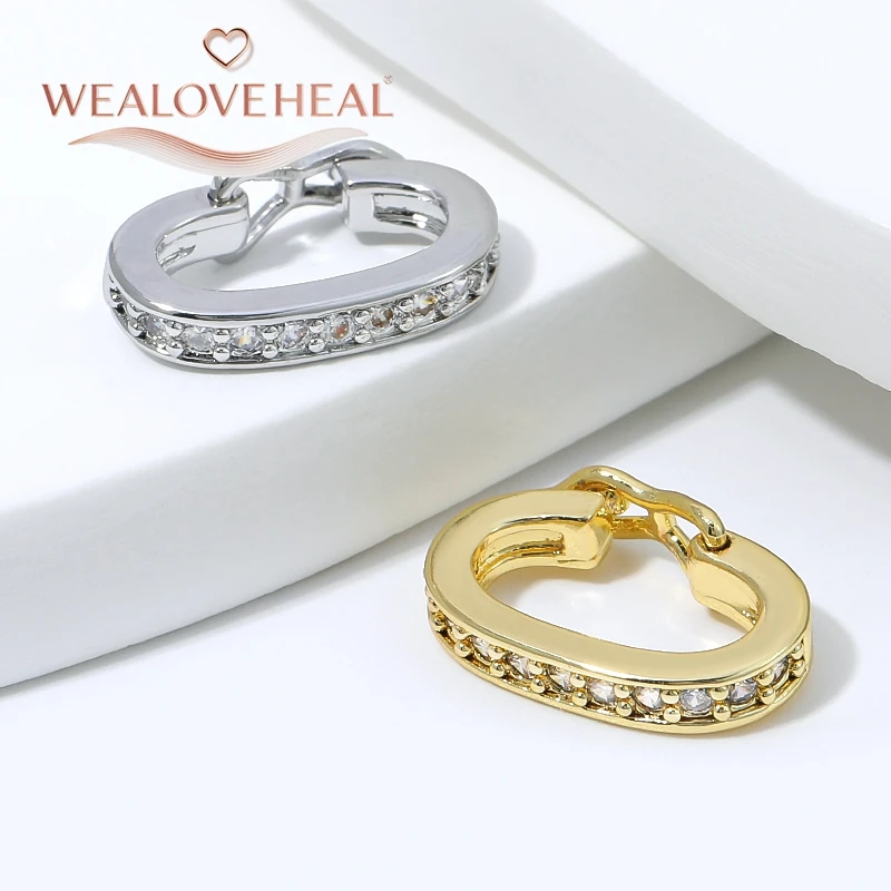 Luxuriöser Micro-Pavé-Zirkon Ovaler Universalverschluss, 18K Vergoldeter Messing-Mechanischer Verschluss für DIY Halsketten- und Armband-Schmuckzubehör – Detail 15