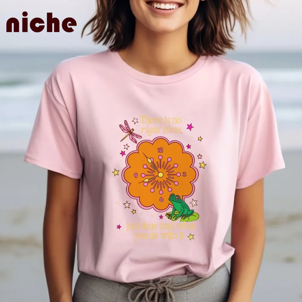 

Cartoon Chrysanthemum Frog Graphic Printing T-Shirt Pure Cotton Soft Good Quality Front Shoulder Thin New Fashion Short Sleeves