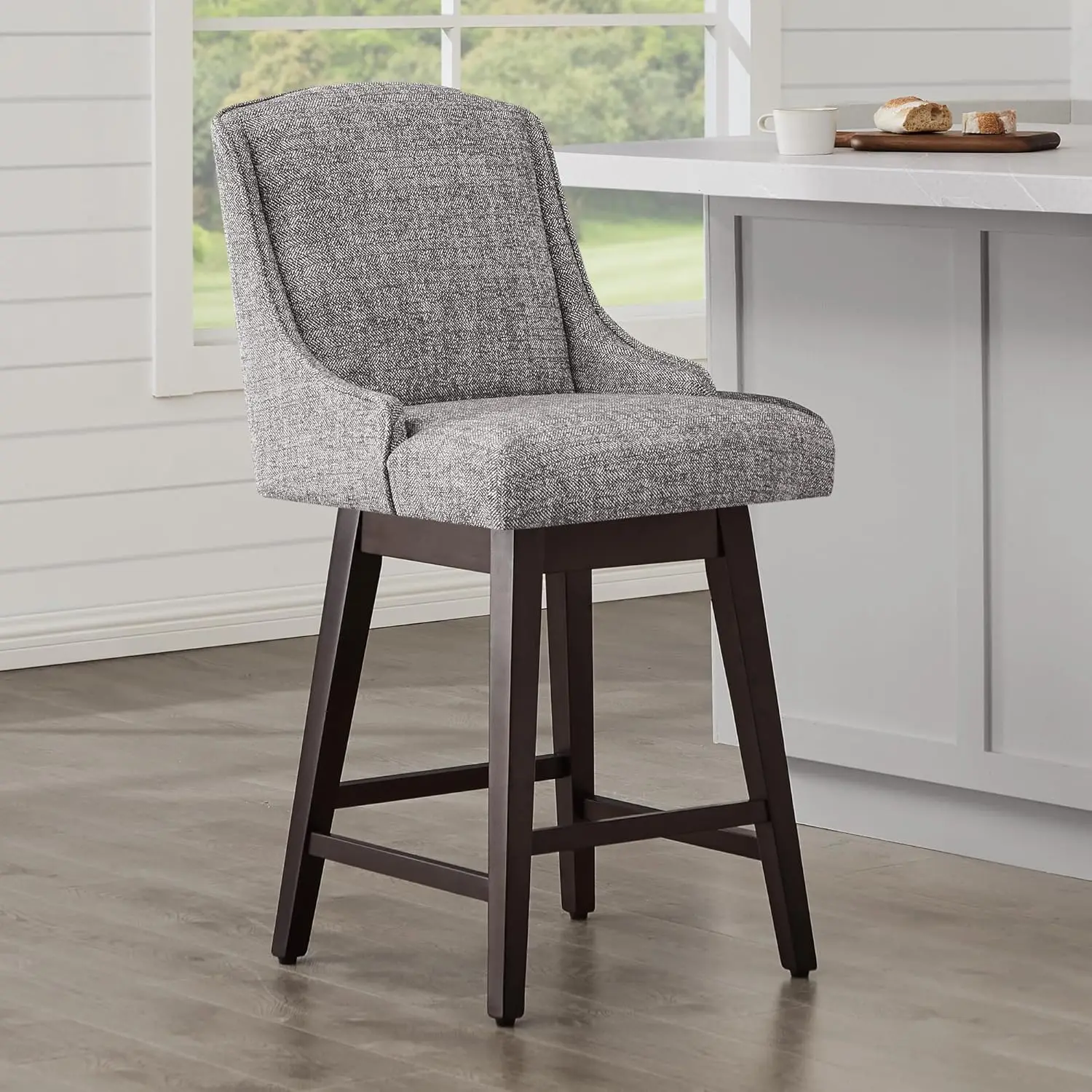 Counter Height Swivel Barstools, FSC Certified Upholstered Fabric Bar Stools Set of 2, 26" Seat Height, Pebble Grey