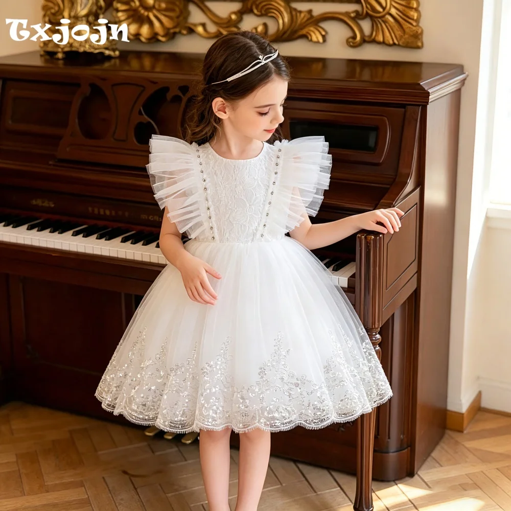 Girl's Dress 3-14 Years Old Girl's Flying Sleeve Princess Dress Embroidery Ball Gown Wedding Dress Flower Girl Performance Dress