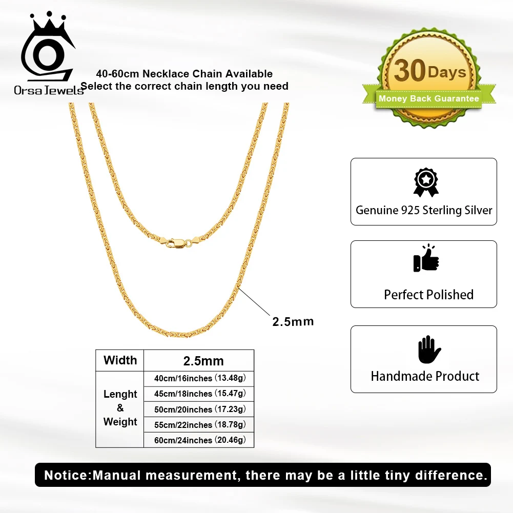 ORSA JEWELS 100% 925 Sterling Silver 2.5mm Flat Byzantine Link Chain Necklace for Women Italian Dainty Silver Jewelry SC79