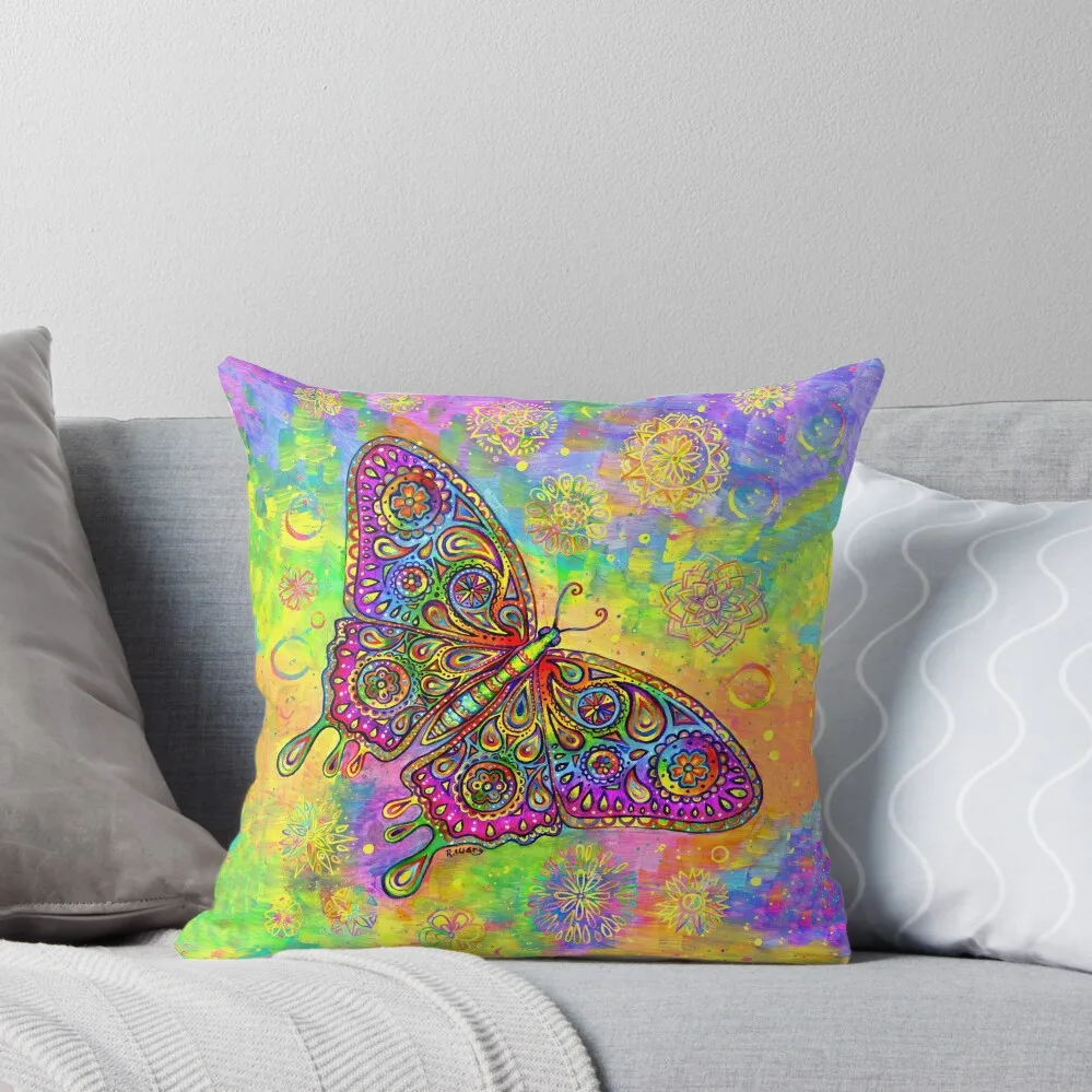 

Colorful Psychedelic Rainbow Paisley Bohemian Butterfly Throw Pillow Pillow Decor Christmas Cushion For Home pillow