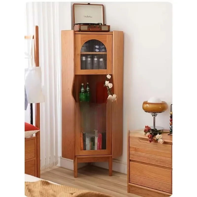 Solid wood corner cabinets, storage  living room triangular Nordic vintage storage cabinets,