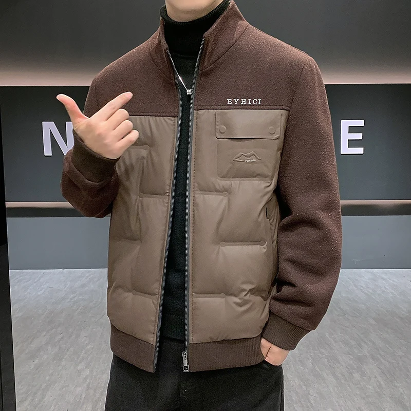 

2025 зимние мужские шерстяные хлопковые куртки, мужские модные теплые куртки с толстым воротником-стойкой, модное повседневное деловое короткое пальто