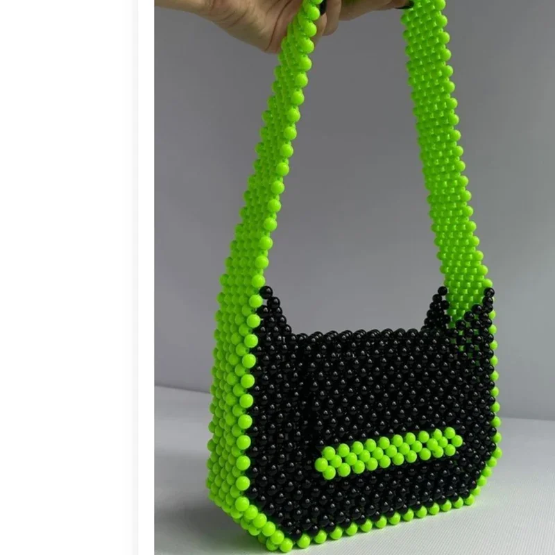 

Summer Fashion New Green Black Contrasting Single Shoulder Bags Handmade Beaded Woven Women's Bag Customized By Female Designers