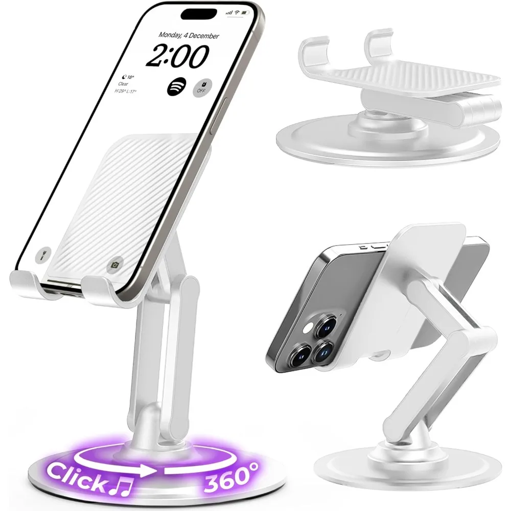 

360° Stand - Adjustable Desk Phone Stand |360° Tap Rotation Mobile Stand, Multi-Angle, Metal Base