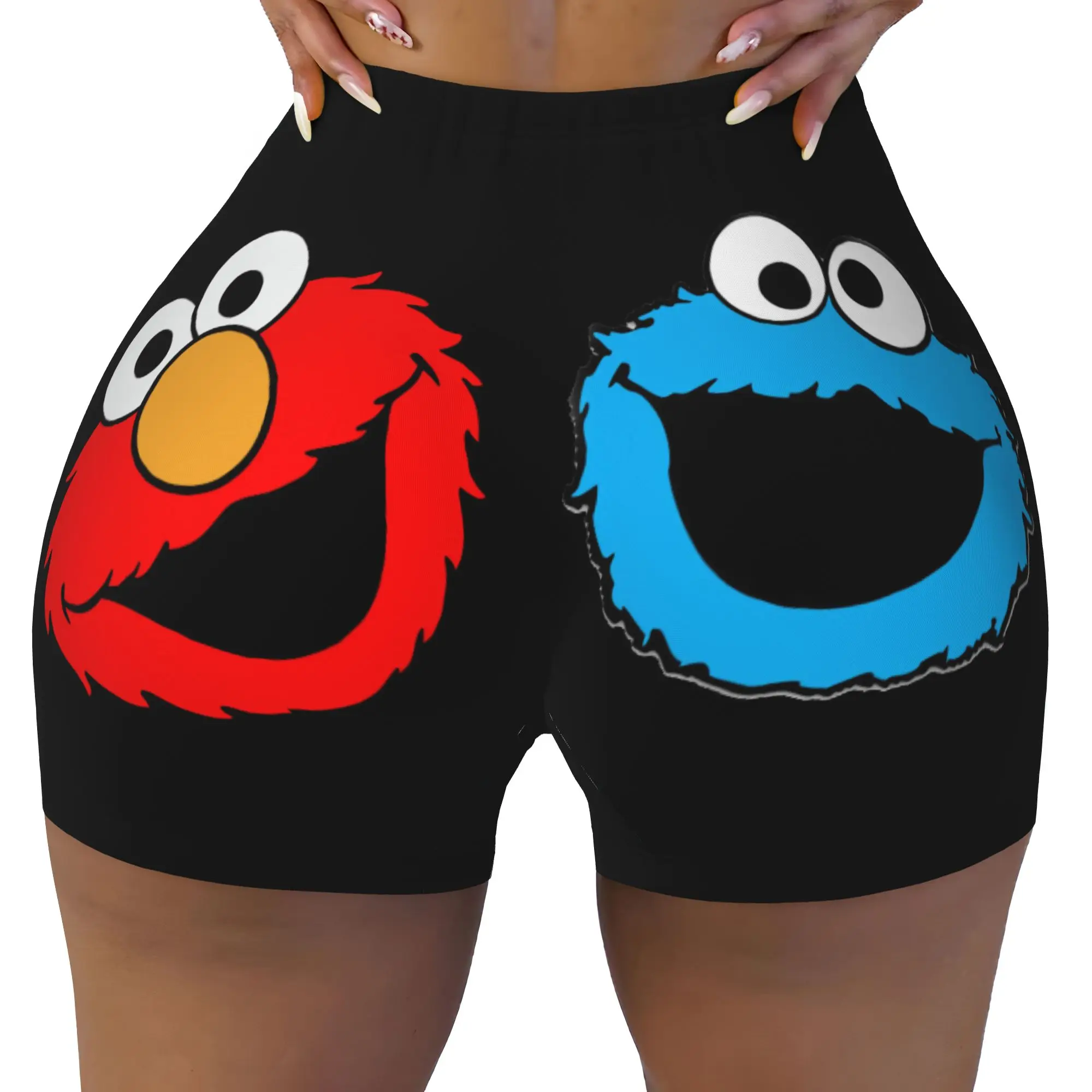 Custom Women Cookies Anime Monsters Workout Yoga Shorts Elmo Manga Gym Athletic Biker Running Shorts