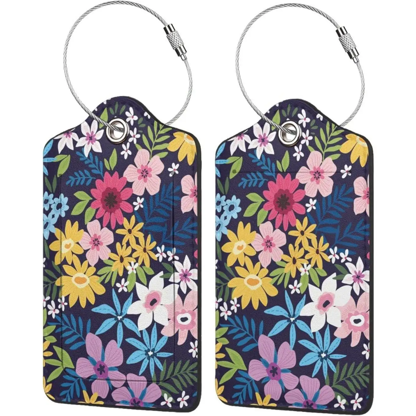 

Flower 2 Pack Luggage Tag for Suitcase Floral Label Cute Unique Leather Suitcase Tags Identifiers with PU Privacy Name Address