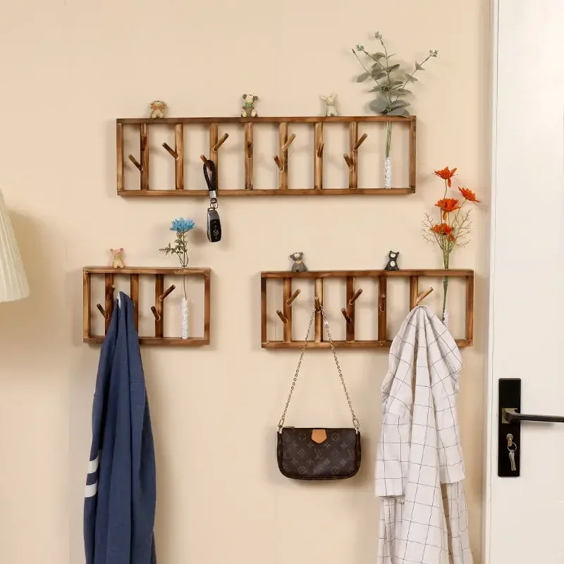 Wood Coat Rack with Hydroponic Plants Container Hanger Shelves for Living Room Hallway Furniture Corridor Decorations Crafts