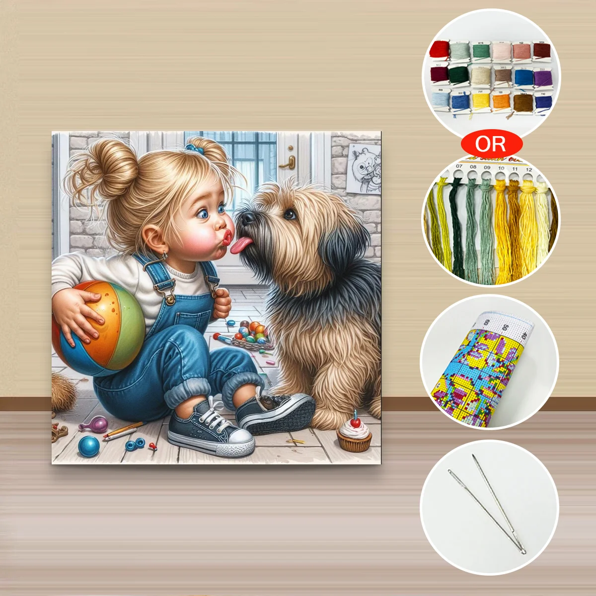 1 Stück 40x40 cm/15,74 Zoll, 11Ct/14Ct Kreuzstich-Set, DIY Valentinstagsgeschenk, Stickerei-Set für Festivals, Mädchen und Welpen – Detail 2