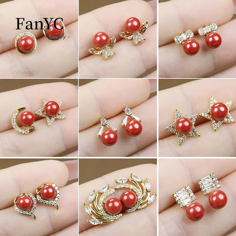 

Natural High Content Imperial Sand Set with High-grade Cinnabar Earrings Star Moon Angel Earrings Luxury Jewelry Gift for Women