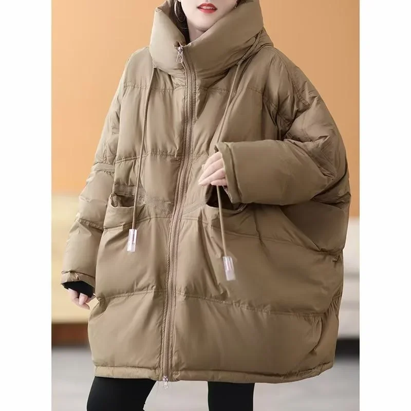 Down Jacket Women\'s New  White Duck Down Hooded Medium and Long High-quality Korean Version Loose Thickening Fattening Versatile