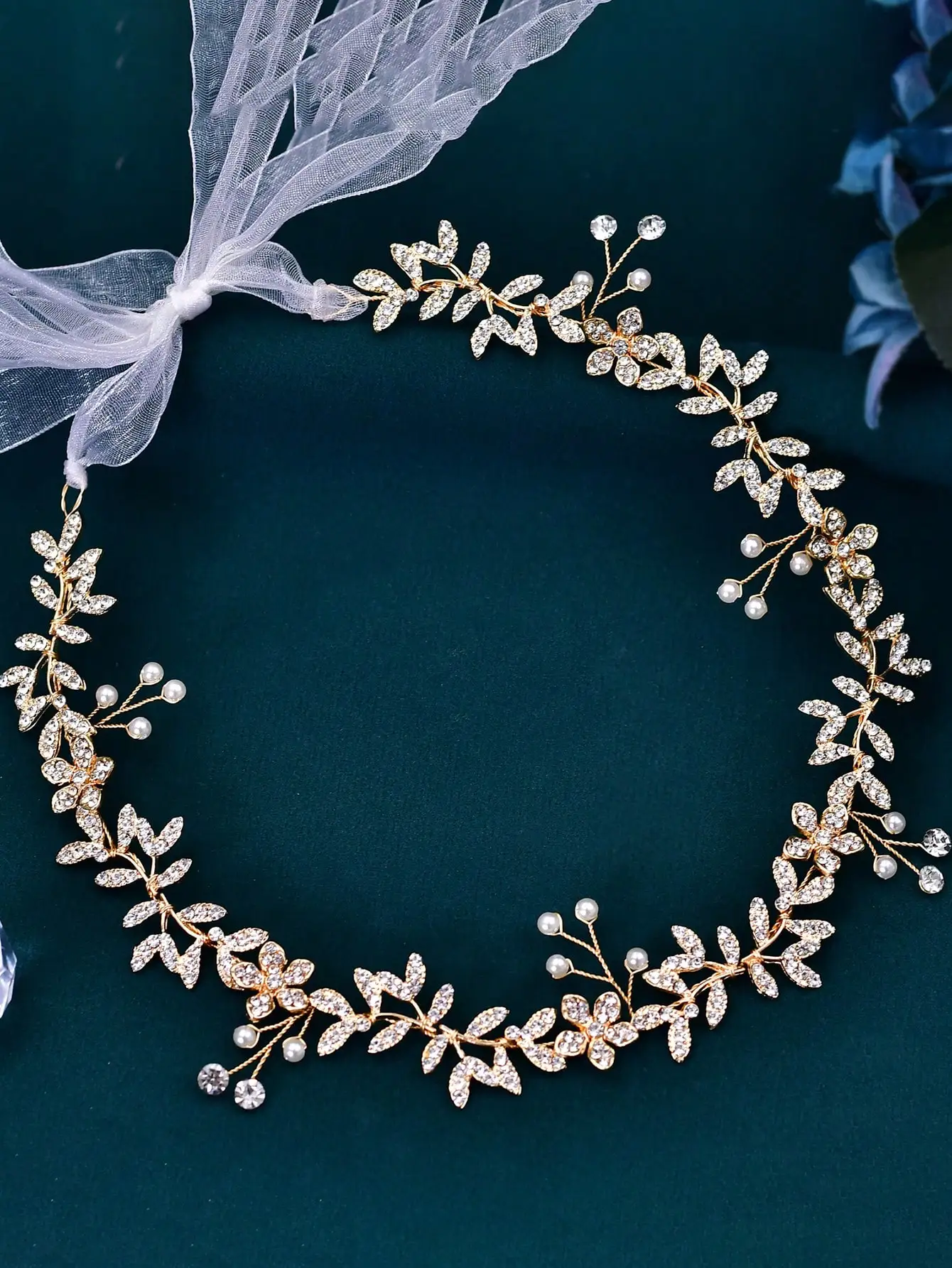 

1pc Sparkling Rhinestone Leaf Bridal Headband, Suitable For Wedding Party Valentine's Day Accessories