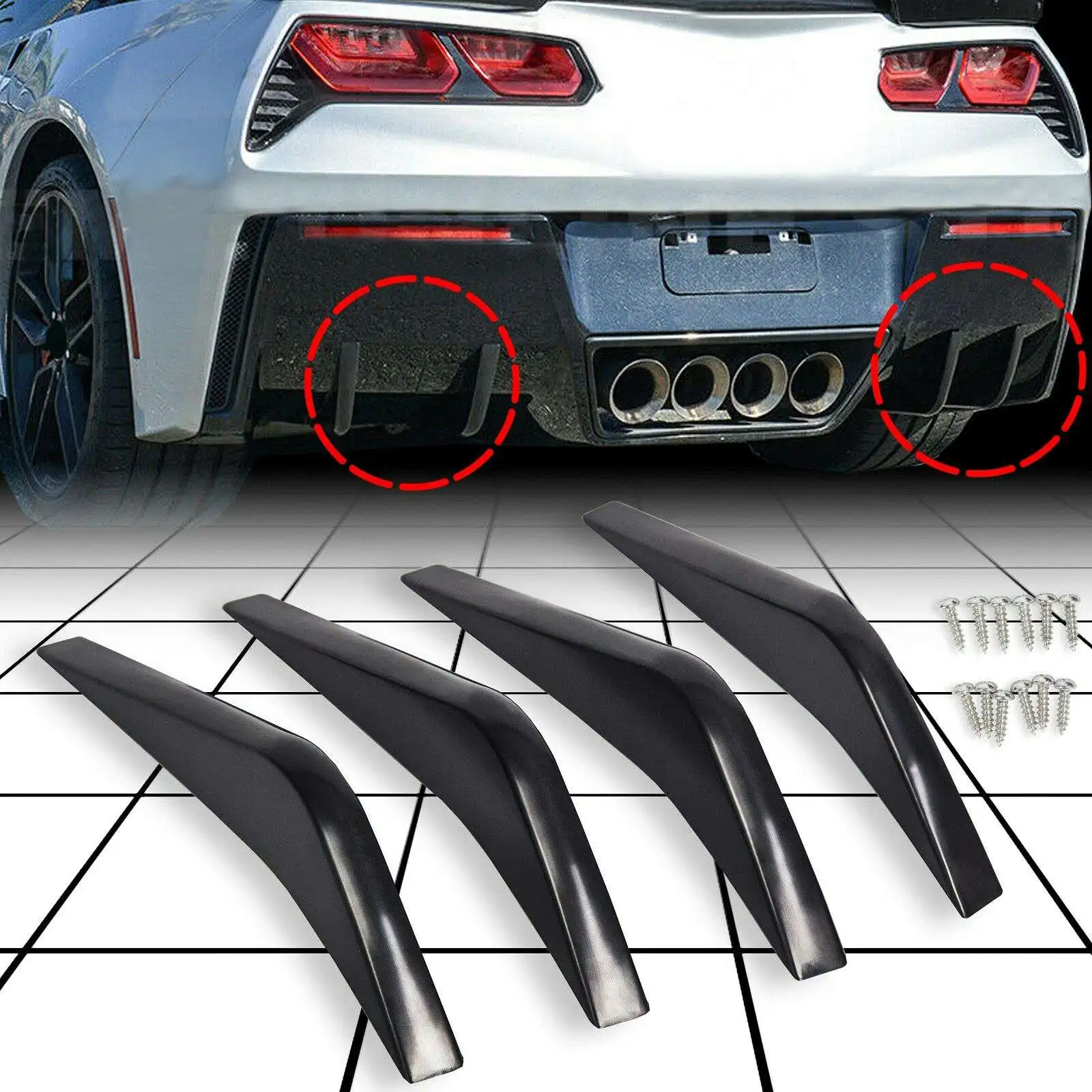 Car Rear Bumper Air Diffuser Fin Spoiler for Chevrolet Corvette C7 2014-2019