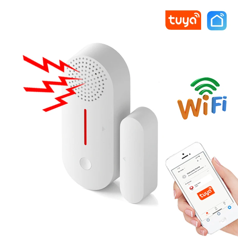 Tuya WiFi Door Window Sensor Door Opening Detector Sound Alarm Smart Life App Remote Control Home Security Protection