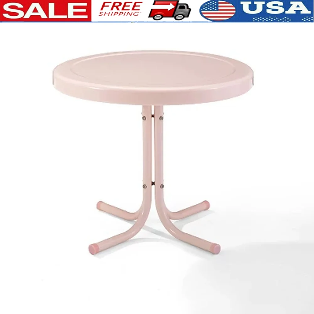 

Outdoor Side Table Retro Design Sturdy Steel Construction Weather Resistant UV Rust Resistant Slim Base Ideal Small Spaces