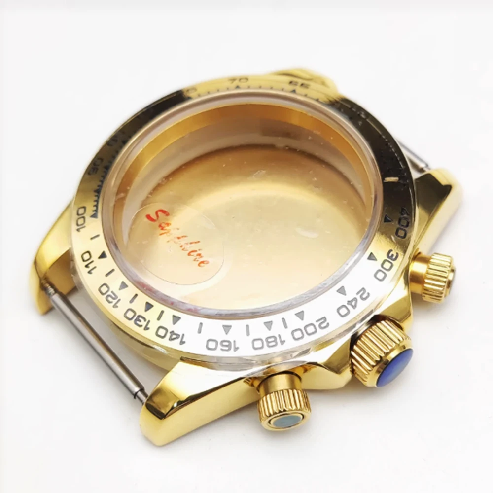 جودة عالية 39.5 مللي متر ارتفع الذهب VK63 حافظة جوهرة الحافة لا شعار حافظة + حزام صالح VK63 حركة الياقوت الزجاج