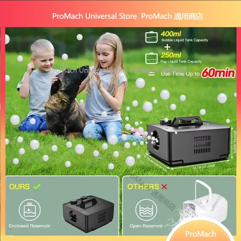 , 2-in-1 Fog Bubble Machine, Indoor and Outdoor Birthday Wedding Halloween Party No Spill Smoke Bubble Machine