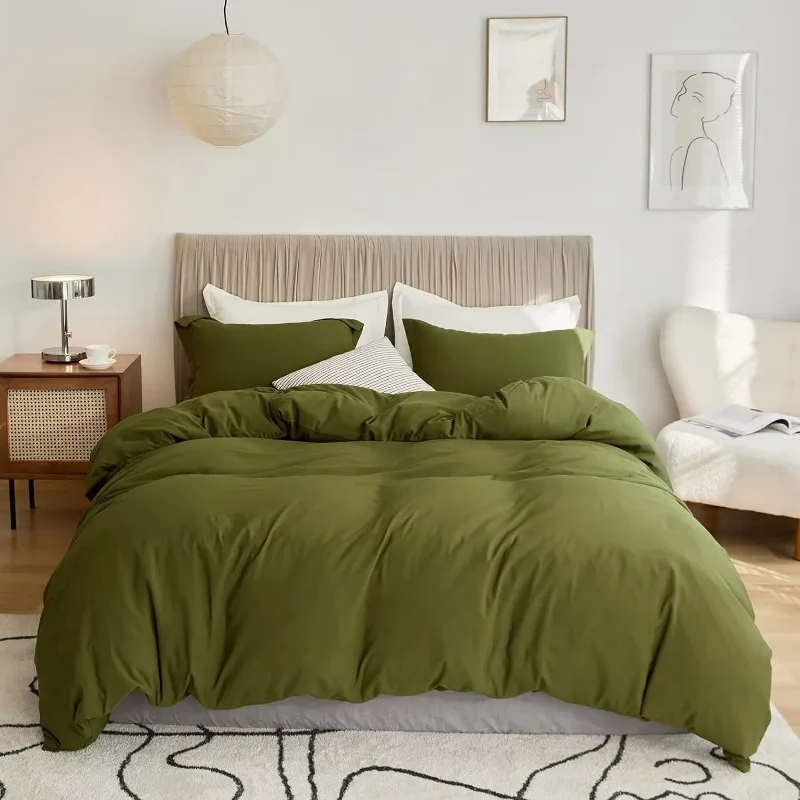 Green Duvet Cover Bedding Sets Cooling Skin-Friendly Microfiber Duvet Covers Sets Simple Modern Army Green