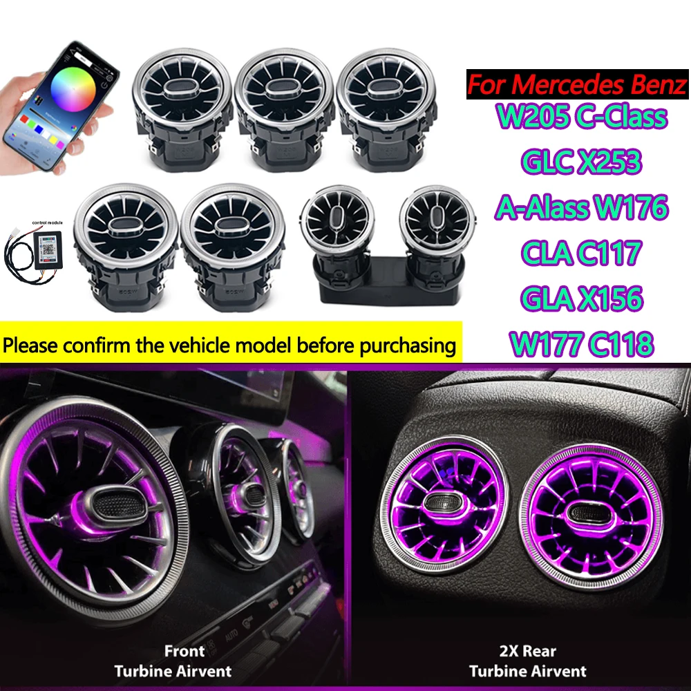 App Control Turbine Air Vent Ambient Light For Mercedes Benz W205 X253 W176 W117 W156 W177 RGB LED Nozzle Retrofit No Coding 12V