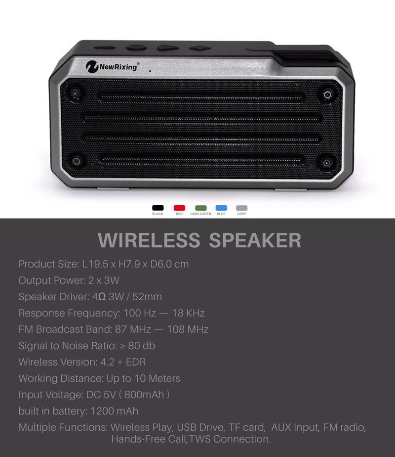 S11DIA popular square metal texture portable wireless speaker Blue tooth bike mount hook Stereo outdoor caixa de som mini bocina