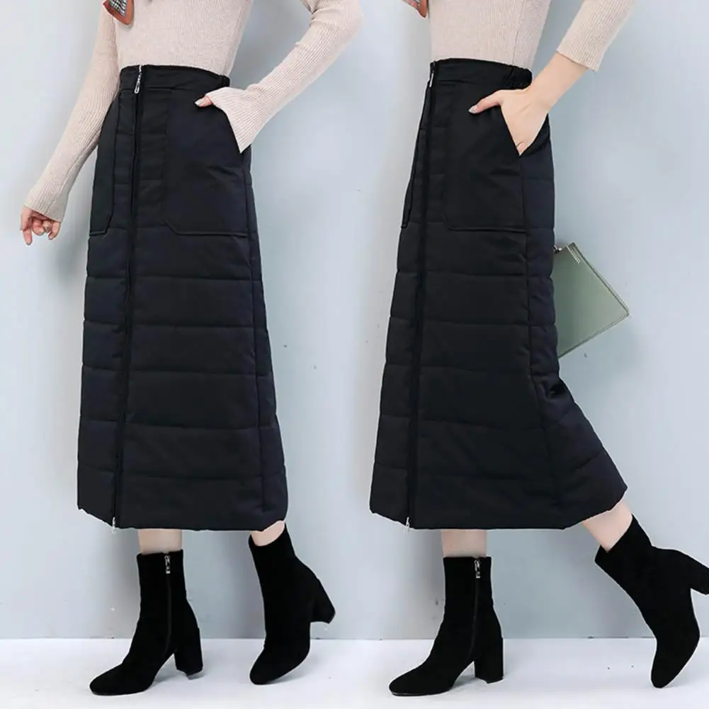 

Winter Women Skirt Thick Padded High Waist Soft Windproof Cold Resistant Ankle Length Lady Down Skirt