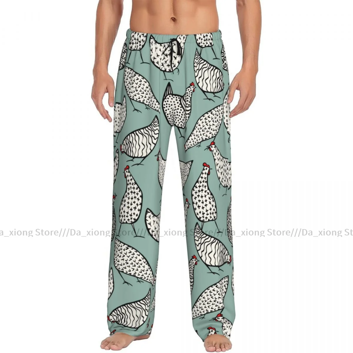 Men's Casual Pajama Sleeping Pants Beautiful Ink Farm Chickens Heavy Contour Lounge Loose Trousers Comfortable Nightwear