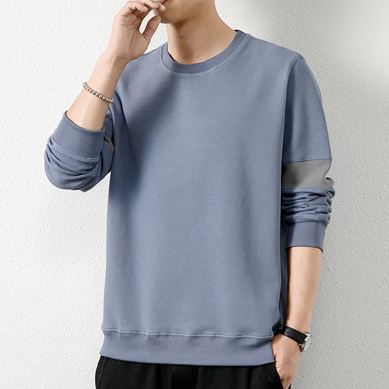 Spring Autumn Color Contrast Casual Men's Sweatshirt Fashion O-Neck Versatile Handsome Tops Loose All-Match Youth Male Pullovers