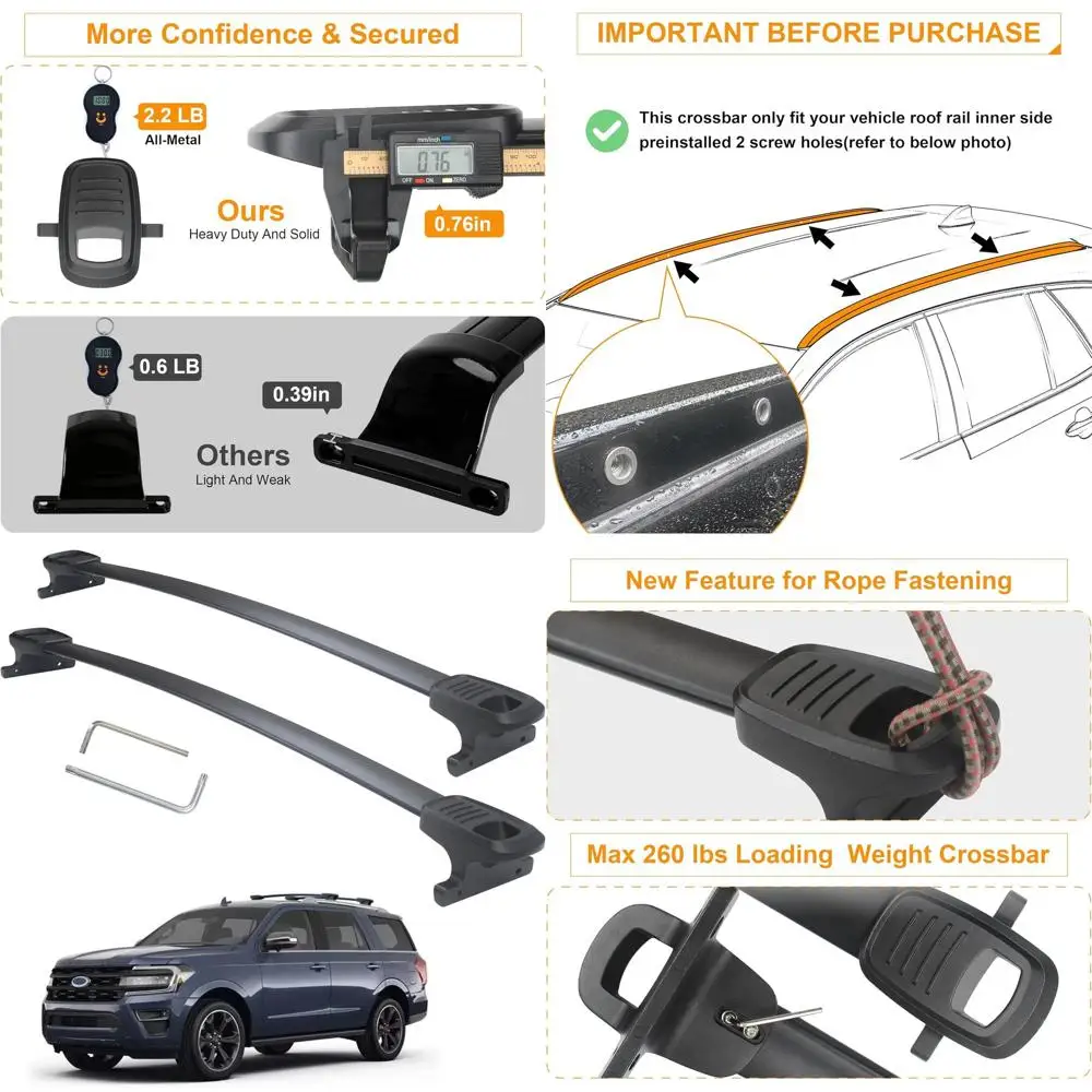

Heavy Duty 260lb Loading Weight Roof Rack Crossbars, Compatible with Ford Expedition/Max 2018-2025 & Lincoln Navigator 2018-2024