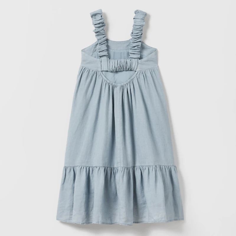 Girls Cotton And Linen Sleeveless Straps Dress Summer New Ruffled Hem Casual Vacation Backless Linen Dresses