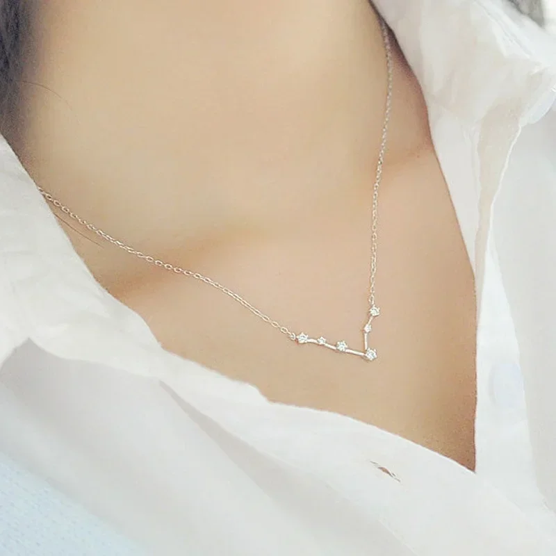 925 فضة علم التنجيم كوكبة ابراج زودياك قلادة للنساء الزركون كريستال مجوهرات-هدايا عيد الميلاد