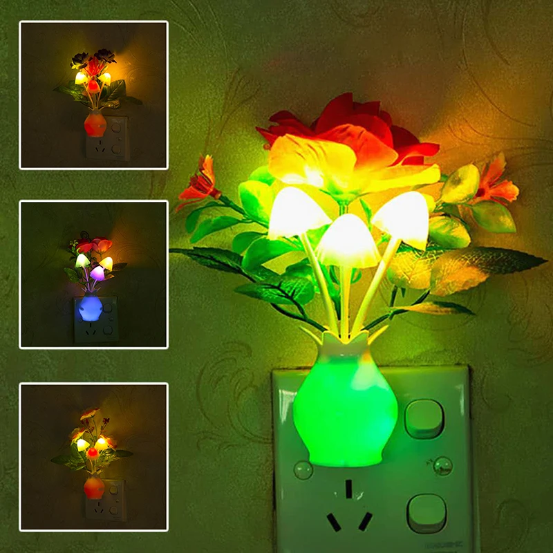 Lámpara de luz nocturna LED Lila colorida Rosa encantadora, lámpara de seta, iluminación nocturna Lila romántica para decoración artística del hogar, enchufe de EE. UU./UE