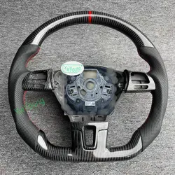 For VW Volkswagen CC Passat Golf 6 (No Paddle Shifters) 100% Real Carbon Fiber Steering Wheel With Leather