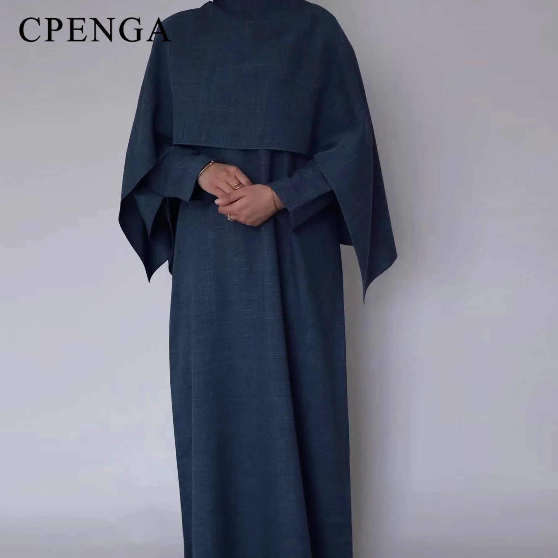 

Two Piece Muslim Modest Abaya with Cape for Women Ramadan Dubai Dress Islamic Holiday Outfit New in Plain Turkey Kaftan Robe