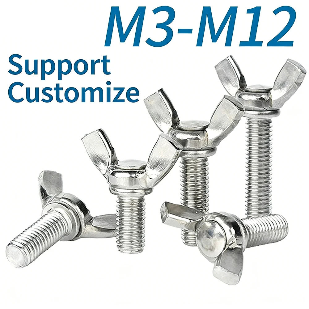 

5Pcs Butterfly Wing Bolts M3-M12 304 Stainless Steel Hand Tighting Wing Head Thumb Screws A2-70 DIN316 6-100mm Support Customize