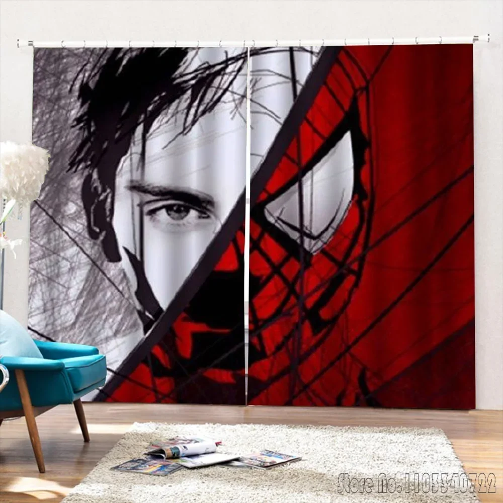 Anime Avengers SpiderMan Face Changing Window Curtain 3D Print Blackout Curtains Living Room Bedroom Decor Custom Kids Gift