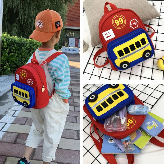 Back To School Cartoon Car Children Backpack Kindergarten Kids School Bags for Girls Boys Cute Canvas Toddler Schoolbag