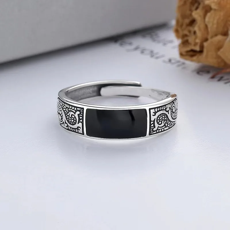 European American Fashion New Vintage Dragon Pattern Titanium Steel Ring Hip Hop Men Single Party Opening Adjustable Ring