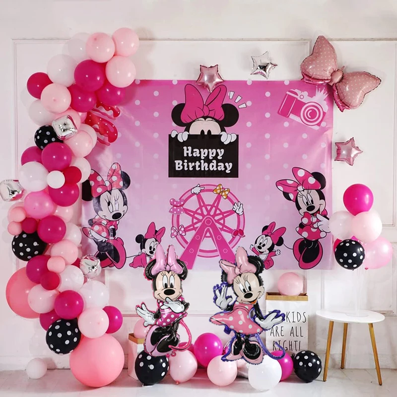 

305Pcs Pink Minnie Mouse Birthday Balloon Garland Arch Kit Set Pink Bow Girl Birthday Wedding Baby Shower Decoration