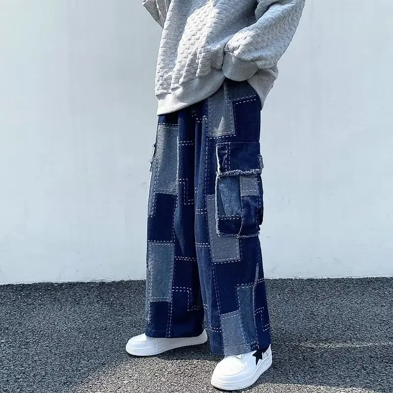 

y2k Patchwork Straight Jeans Loose Cargo Big Pocket Pants Japanese Harajuku Streetwear Korean Fashion Loose Wide-leg Jeans