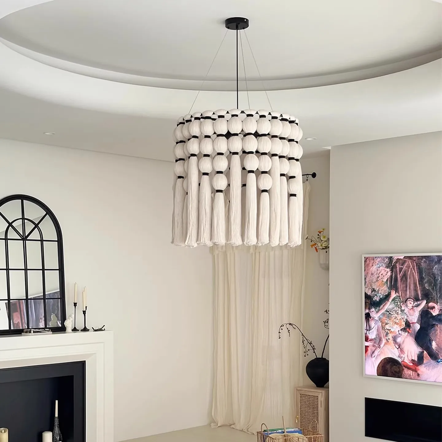 French bedroom chandelier creative personality art living room study retro fringed lamp home dining room