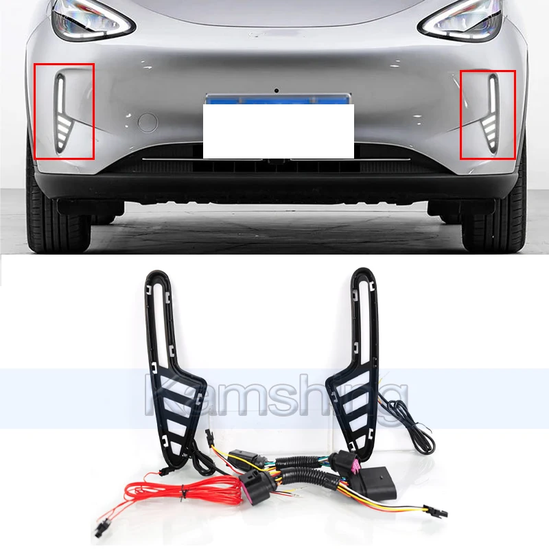 Kamshing 1pair LED Daytime Running Light For Geely Geometry Xingyuan 2025 DRL Day Light Foglamp Fog lamp Turn Signal Light
