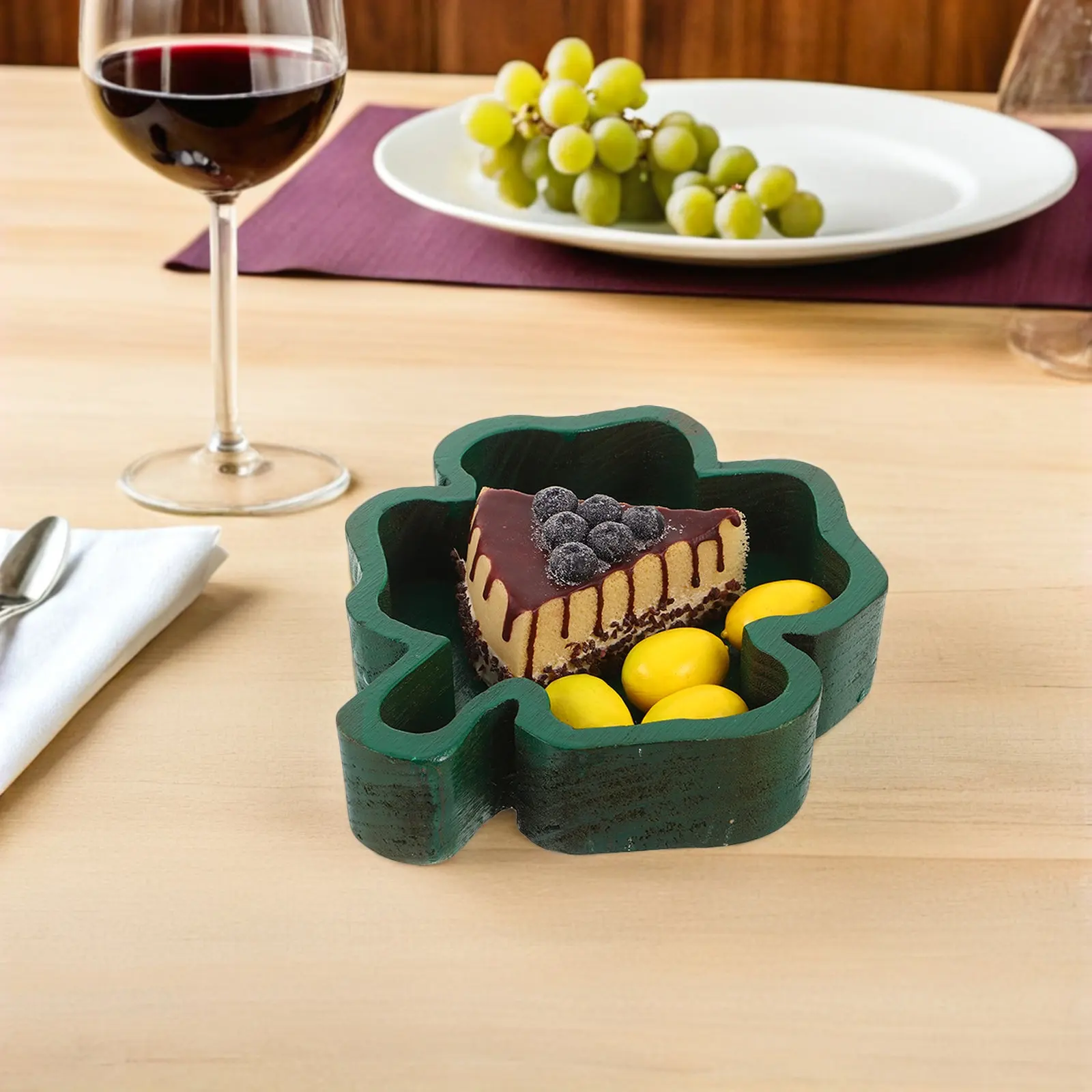 

Natural Solid Wood Four Leaf Clover Tray Rustic Serving Bowl for Fruit Nuts Candy Snacks Kitchen Countertop Decorative Tray